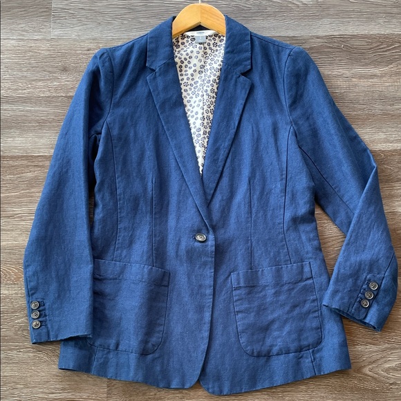 Old Navy Linen Cotton Navy Blue Fully Lined Blazer Jacket Size Small - Picture 2 of 9